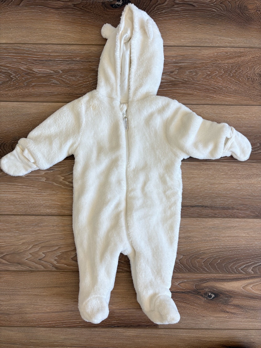 Plush White Baby One-Piece Footed Hooded Suit Bunting 0-3 months
